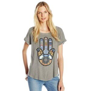 Lucky Lotus Women's Short Sleeve Hamsa Fill Tee Grey size Medium